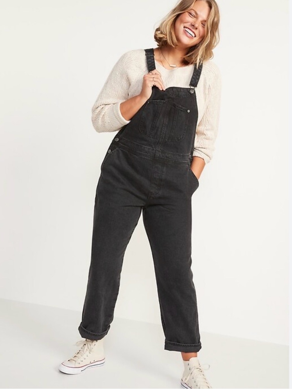 Old navy slouchy straight Black Denim Women's Overalls,  US 0